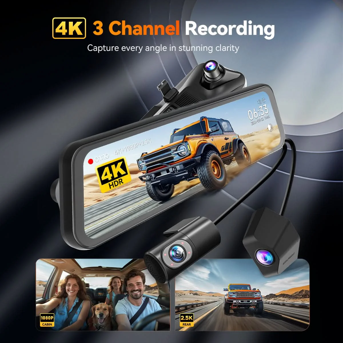 G900 TriPro 4K+2.5K+1080P 3 Channel Cabin Monitor Mirror Dash Cam with Exclusive 30-Month Warranty