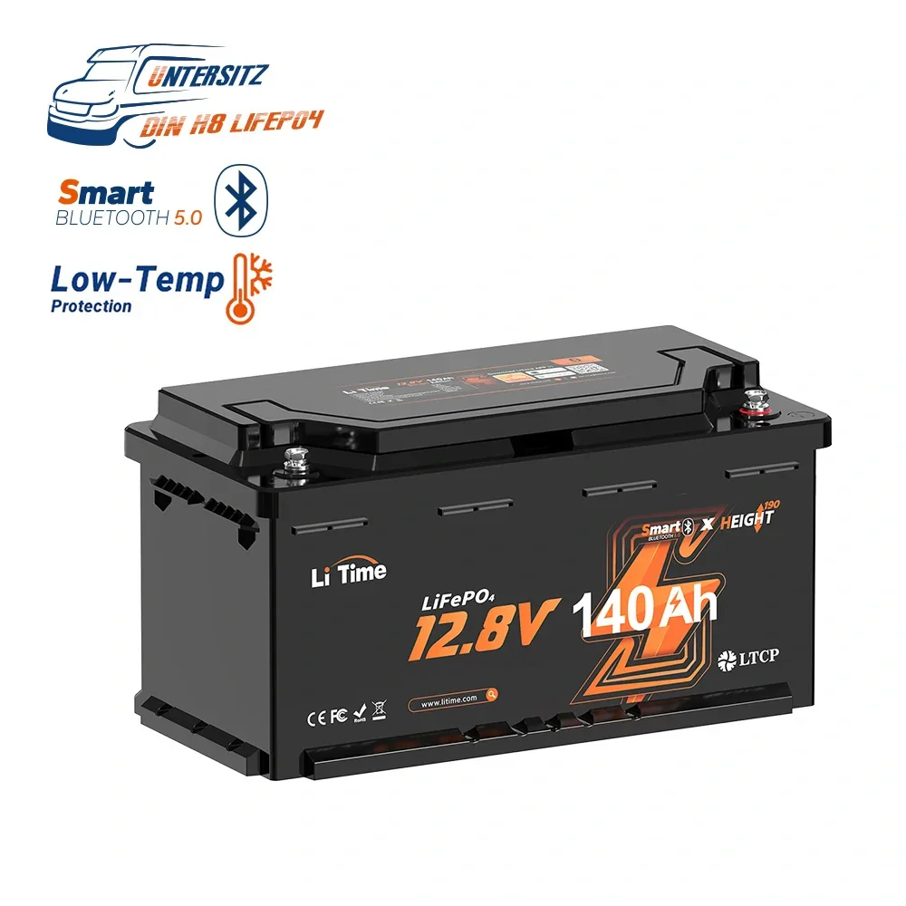 12V LiFePO4 140Ah Deep Cycle Lithium-Batterie mit Bluetooth – DIN H8 L5 (Group 49), passend für Wohnmobil-Untersitz