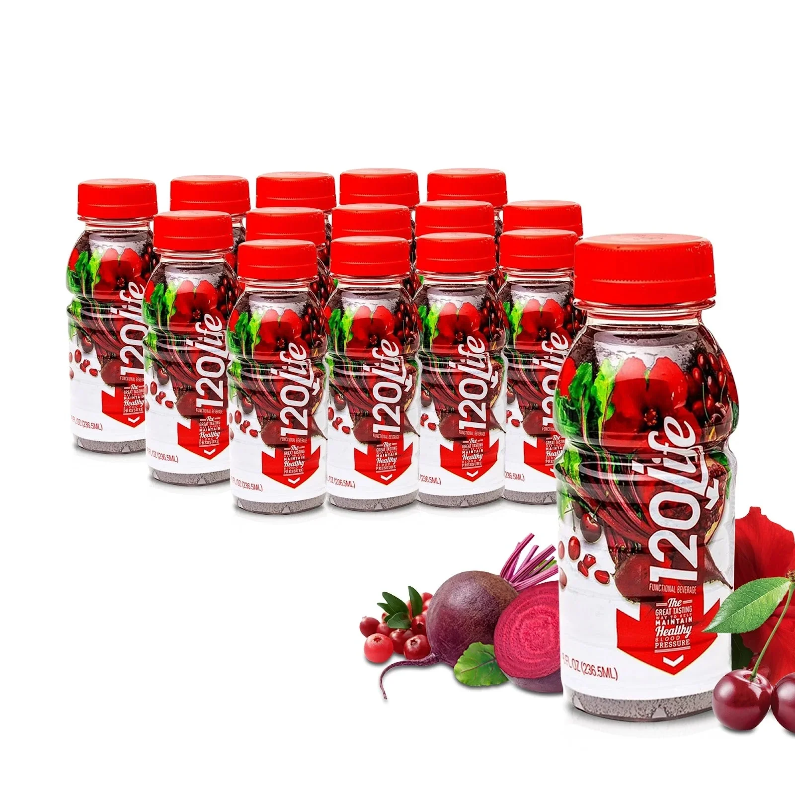 120/Life Natural Drink for High Blood Pressure - Beet Root, Cranberry, Pomegranate juice, Tart Cherry, Hibiscus, and Magnesium (8 Fl Oz, Pack of 14)