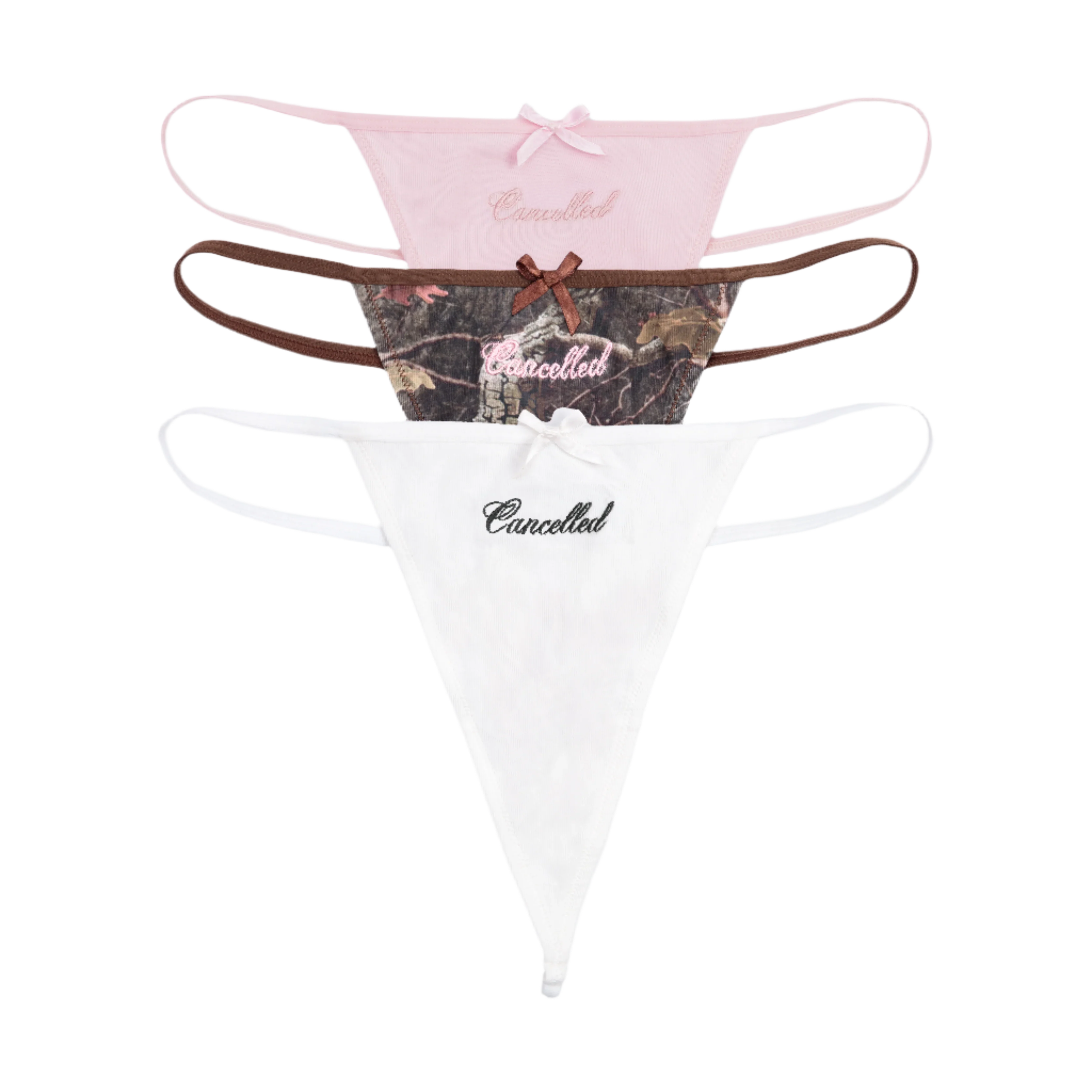 Cancelled Thong Set (3 Pack) - Pink, Camo, White