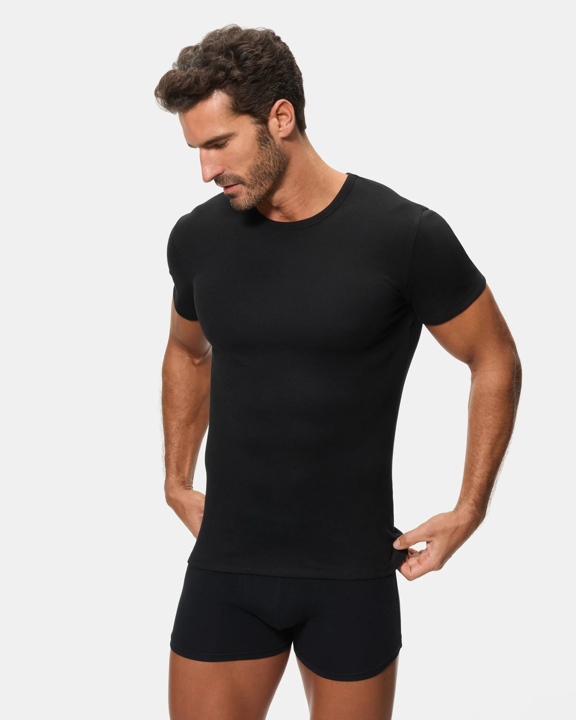 Camiseta Térmica Manga Corta Cuello Redondo Algodón 100% negra hombre