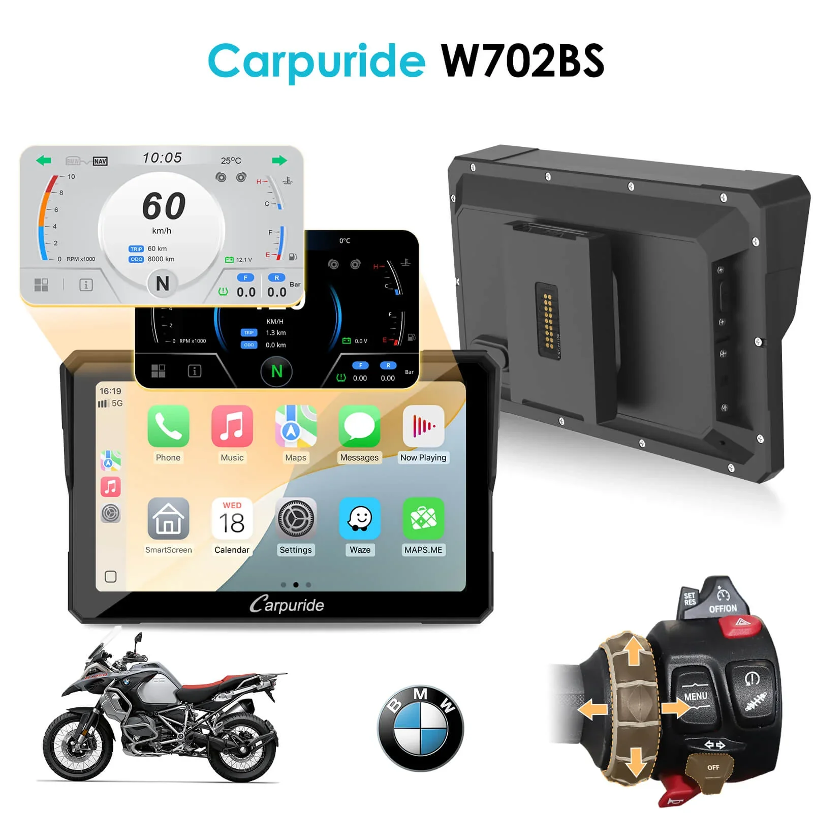Carpuride W702BS/502BS Motorcycle Stereo – Compatible with Select Control Systems(Fits Select Models, See Details)