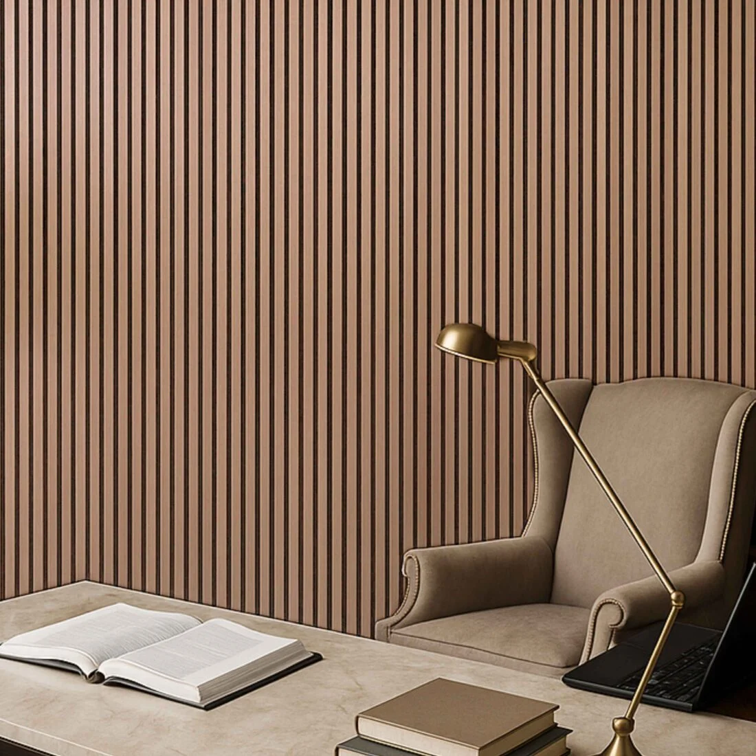 Acoustic Slatted Wall Panel 240 x 60cm - Teak/Dark Oak x 1 panel
