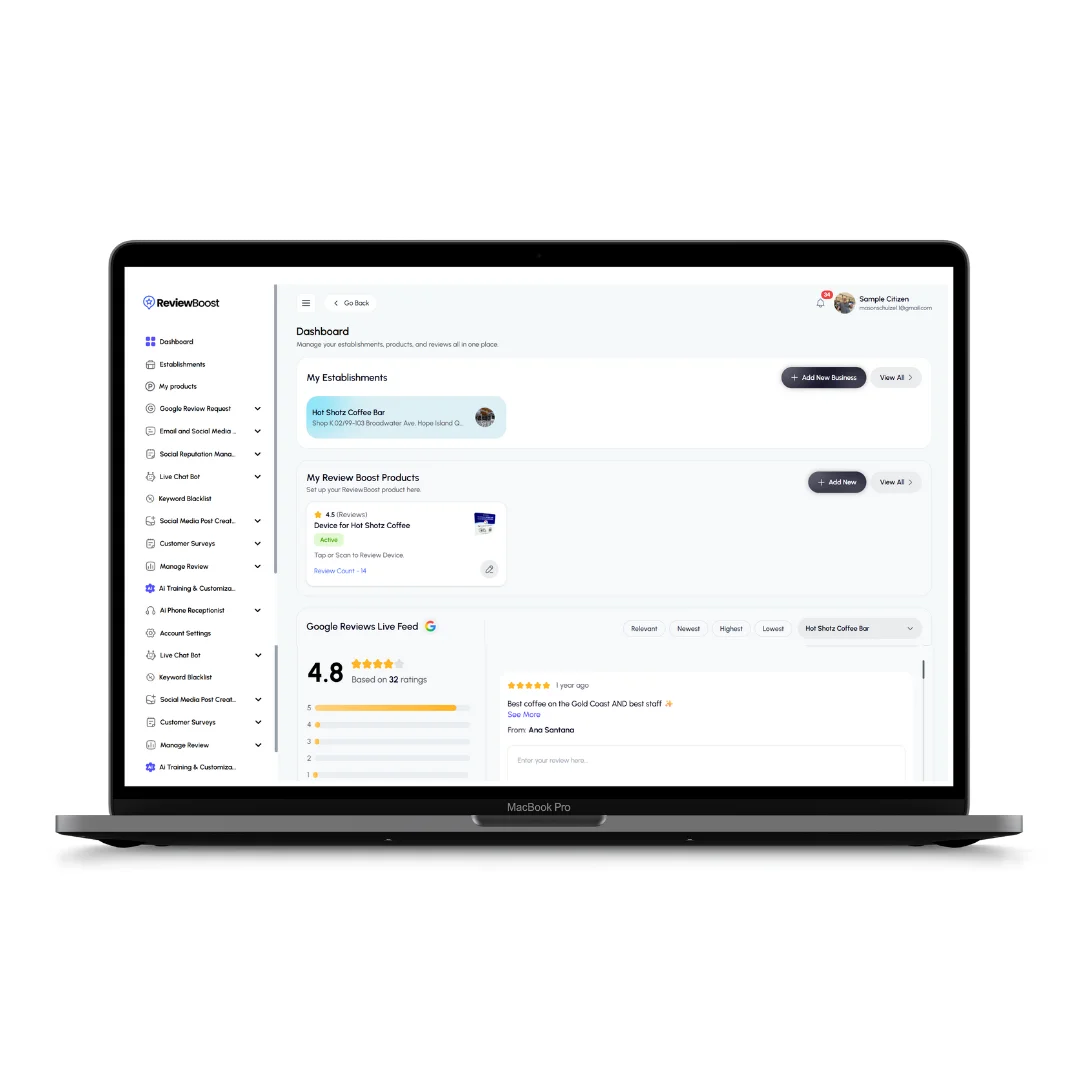 ReviewBoost AI: All-in-One Business Reputation & Review Management Software