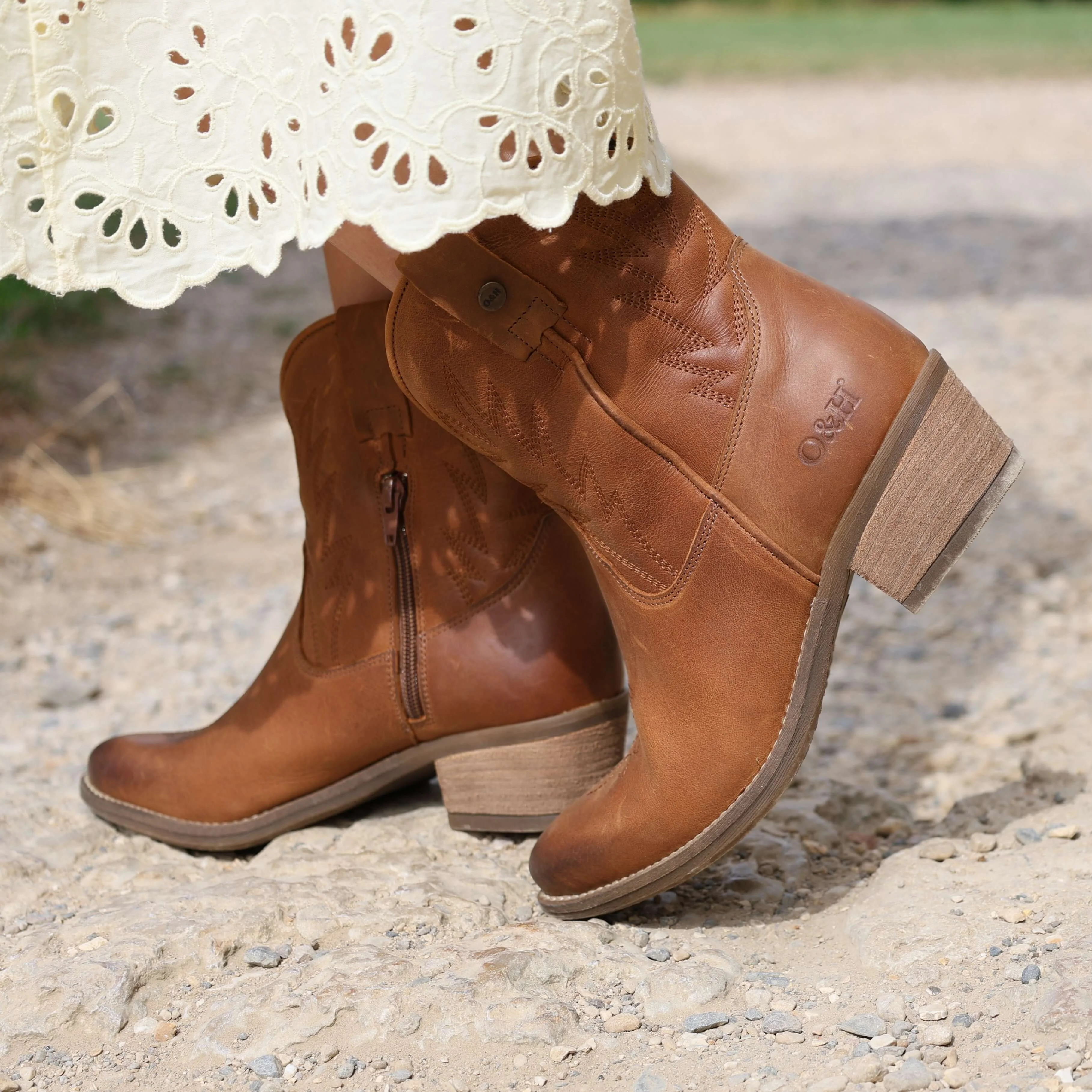 Women's Texan Ankle Western Boots - Tan Cognac