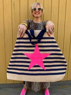 NEON STAR jute oversized shoulder bag