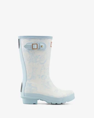 HUNTER KIDS BIG KIDS ORIGINAL BOOT LOVE SHACK FANCY OFF WHITE MULTI/BABY BLUE/TOSC