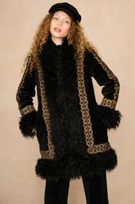 Midnight Muse Black Embroidered Penny Lane Coat