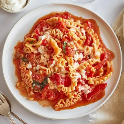 Reginette with Roasted Red Pepper, Tomato & Ricotta