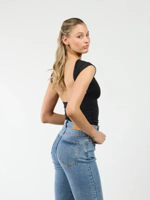 Lucie top open rug | Short sleeve | Zwart | Tall