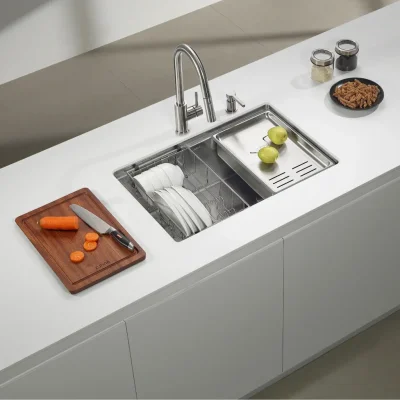 Zuhne Neste 78cm Single Bowl Workstation Kitchen Sink | 316 Surgical Stainless Steel | Scratch-Resistant Honeycomb Texture