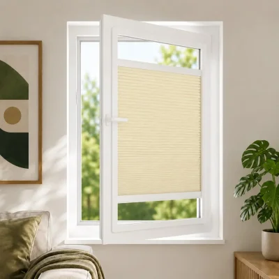 Plisse gordijn zonder boren - Magneet frame | Verduisterend Beige | Op maat