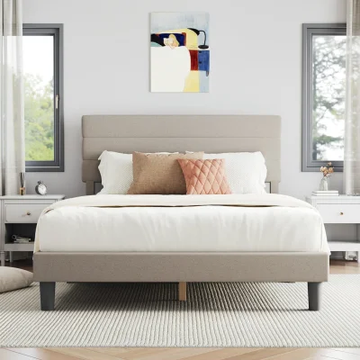 Lina Stripe Bed Frame with Adjustable Headboard