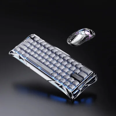 GravaStar V60 Pro Deluxe-Gaming-Set mit Tastenkappen-Set – Chrom-Silber [ISO-DE/ANSI Layout]