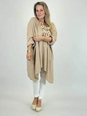 MADE IN ITALY | Cotton Vella V Neck Top |Sand