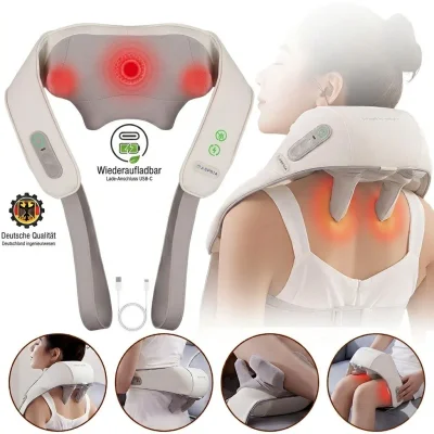 Aspria Shiatsu Nackenmassagegerät mit Wärme – Elektrisches Massagegerät für Schulter und Rücken, Kabelloses Rückenmassagegerät mit Akku, Shiatsu Nackenmassage zur Entspannung, für Damen & Herren
