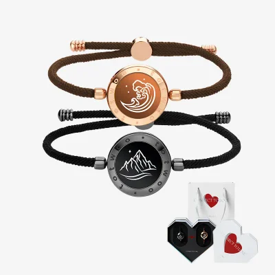 [White Heart Gift Packaging] Mountain & Sea Touch Bracelets with Milan Rope (Black+Rose Gold)