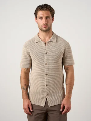 Textured Button Through Shirt Camel