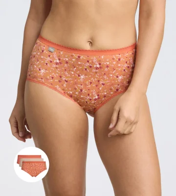 Lot de 3 culottes orange, beige, imprimé fleuri Cotton Stretch