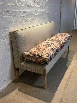 180cm Emily Banquette in Green woven stripe and Linwood Midnight Ramble