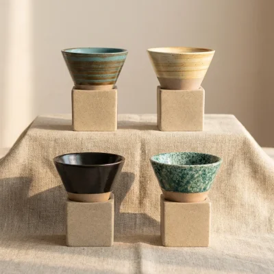 Vintage Cone Shaped Espresso Cups With Holder