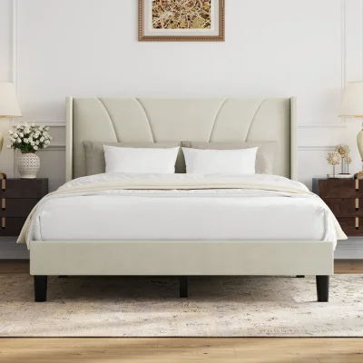 Haven Wingback Upholstered Bed Frame