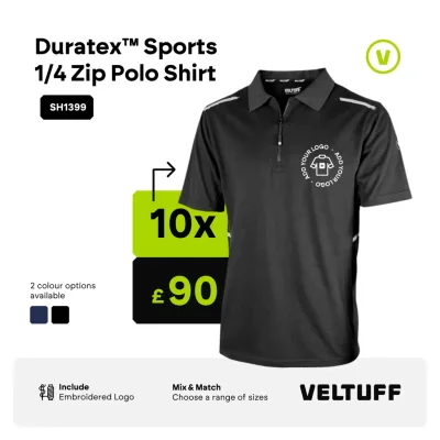 10x Duratex™ Sports 1/4 Zip Polo Shirt With Logo Bundle
