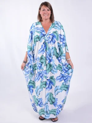 Blue and Green Feathers Kaftan - KAF46
