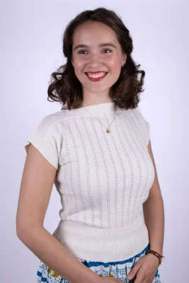 1950s style cap-sleeved jumper in fine lace knit - Off-White - Iris