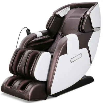 NAIPO Premium 4D Massagesessel Wärmefunktion, Shiatsu, Zero Gravity, Bluetooth Surround Sound, Braun/Weiß