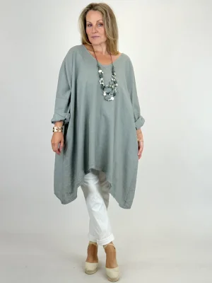 MADE IN ITALY | Cotton Vella V Neck Top |Washed Charcoal