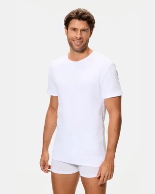 Camiseta interior térmica de hombre de manga corta cuello redondo canalé