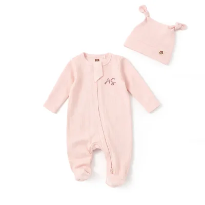 JBØRN Ribbed Bamboo Sleepsuit with Hat | 0–6M