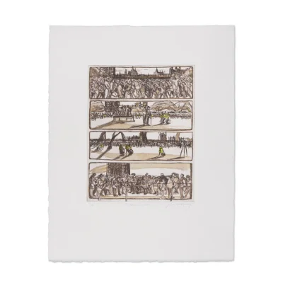 Limited Edition Hand Coloured Etching 'The Queue, 2022' by Julia Midgley