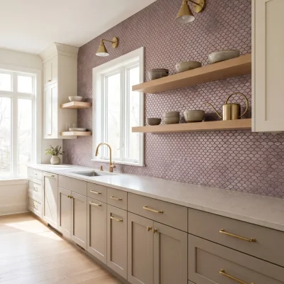 Fan Mauve Peel & Stick Splashback | 26.8×28.1 cm | Self-Adhesive Mosaic Tile