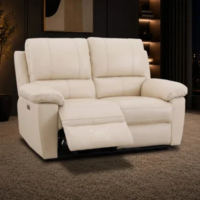 2 Seater Electric Recliner Sofa In Cream Real Leather | Smooth Power Recliner, USB-C Charging | Trento | The Sofa Shop