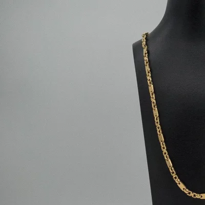 L&T Plattenkette 60cm lang 6mm breit aus Edelstahl zusätzlich mit 24 Karat Goldschicht vergoldet