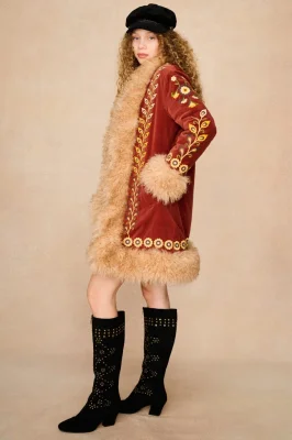 Vagabond Red Embroidered Penny Lane Coat