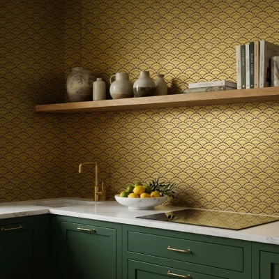 Fan Gold Peel & Stick Splashback | 26.8×28.1 cm | Self-Adhesive Mosaic Tile