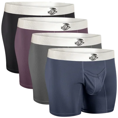 Nylon Mesh 7in Boxer Briefs V Fly 4pk Black/Denim/Gunmetal/Wineberry