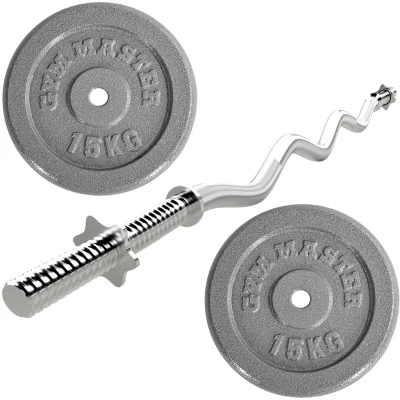 Standard EZ Curl Bar & 30kg Cast Iron 1" Standard Weight Set