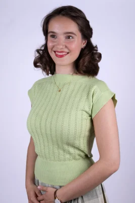 1950s style cap-sleeved jumper in fine lace knit - Pastel green - Iris