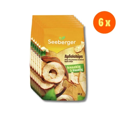 Seeberger Apfelchips Multipack – 6 × 60 g, knuspriger Fruchtsnack ohne Zuckerzusatz