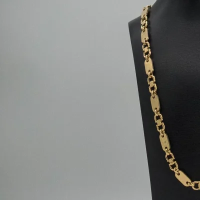 L&T Plattenkette 60cm lang 10mm breit aus Edelstahl zusätzlich mit 24 Karat Goldschicht vergoldet