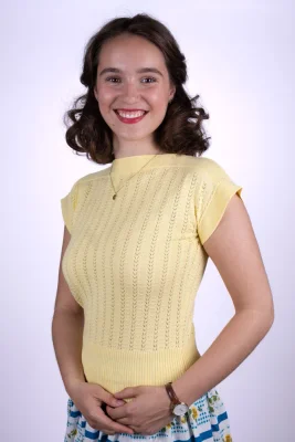 1950s style cap-sleeved jumper in fine lace knit - Pastel yellow - Iris