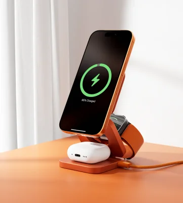 KUXIU X55 Turbo Qi2.2 Certified 25W 3-in-1 MagSafe Foldable Wireless Charging Stand  - Orange
