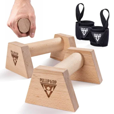 Holz Liegestützgriffe inkl. Wrist Wraps