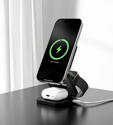 KUXIU X55 Turbo Qi2.2 Certified 25W 3-in-1 MagSafe Foldable Wireless Charging Stand  - Black