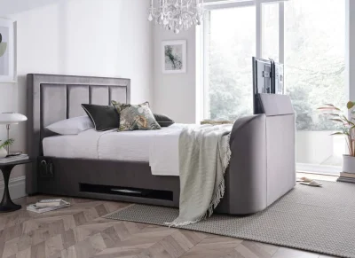 EX DISPLAY Harlem II Grey Velvet Ottoman TV Bed