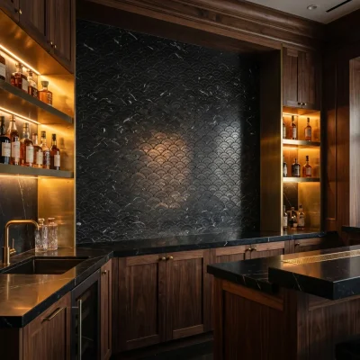 Fan Black Peel & Stick Splashback | 26.8×28.1 cm | Self-Adhesive Mosaic Tile